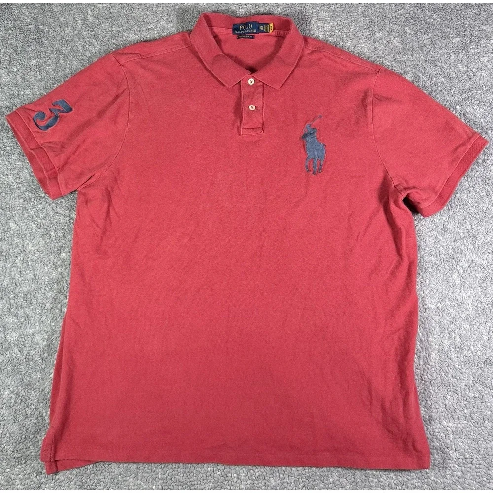 Polo Ralph Lauren Big Pony Polo Shirt Mens XXL Red Blue #3 Custom Slim Fit